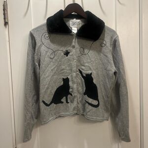 Elana Carello Retro Kitty Cardigan with Detachable Faux Fur Trim